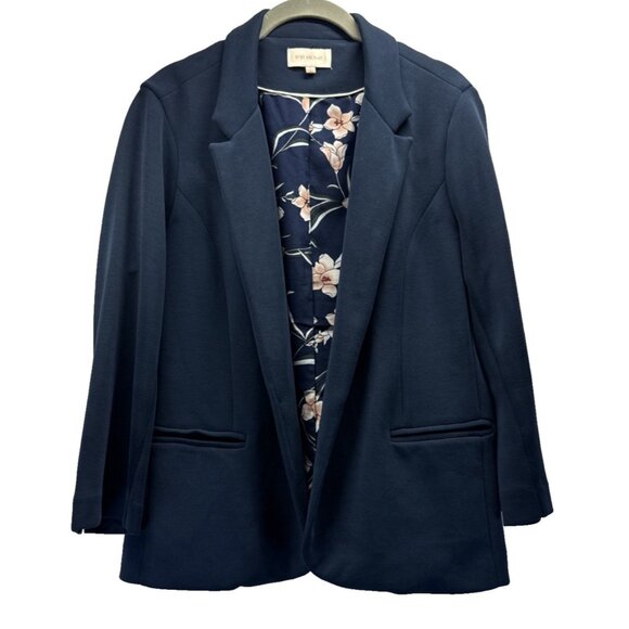 Skies are Blue Jackets & Blazers - Skies Are Blue Women's Blazer Sz L Blue Long Sleeve Floral Lining Pockets Open